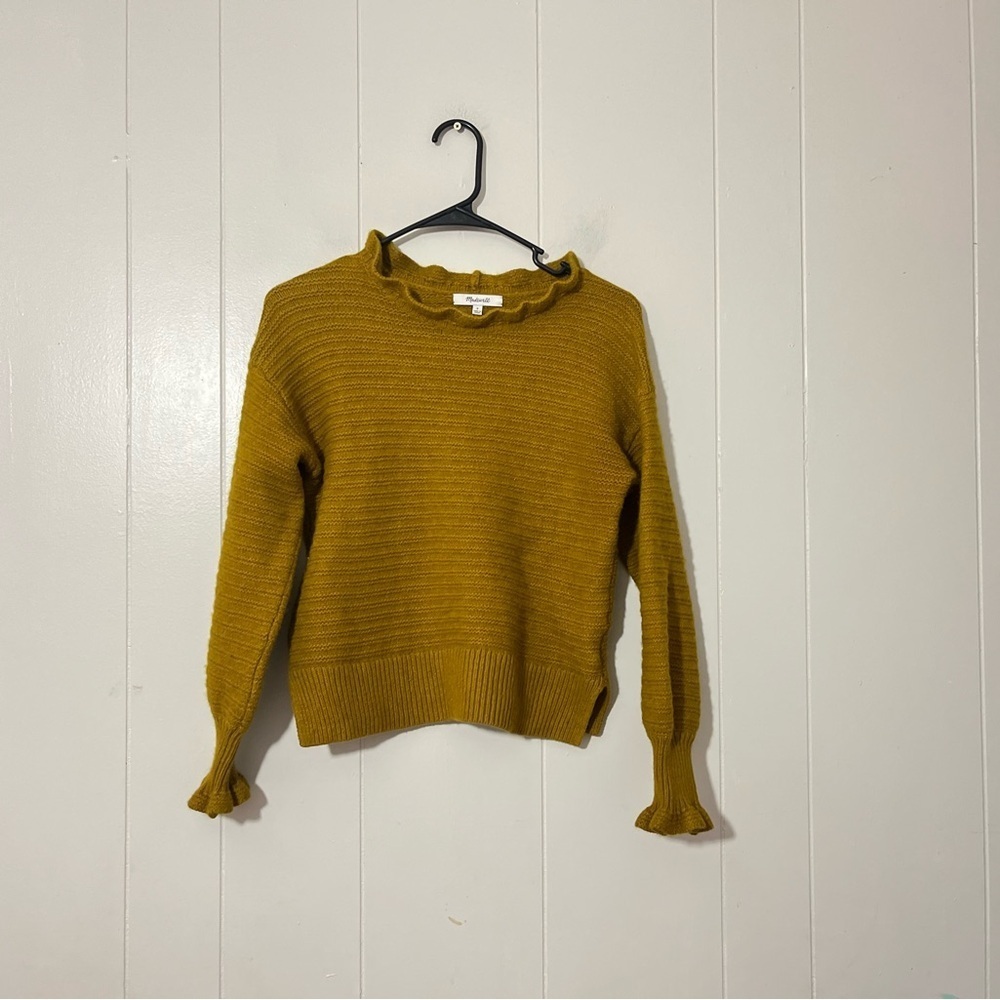Madewell Ruffle-Neck Pullover Sweater Merino Wool Blend Classic Fall City SZ XS - Picture 2 of 9